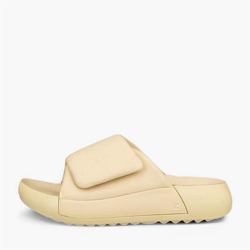 ECCO Womens Cozmo Leather Strap Sliders Straw