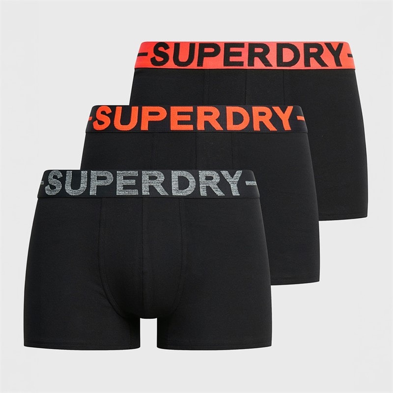 Superdry Mens Three Pack Trunks Black/Orange