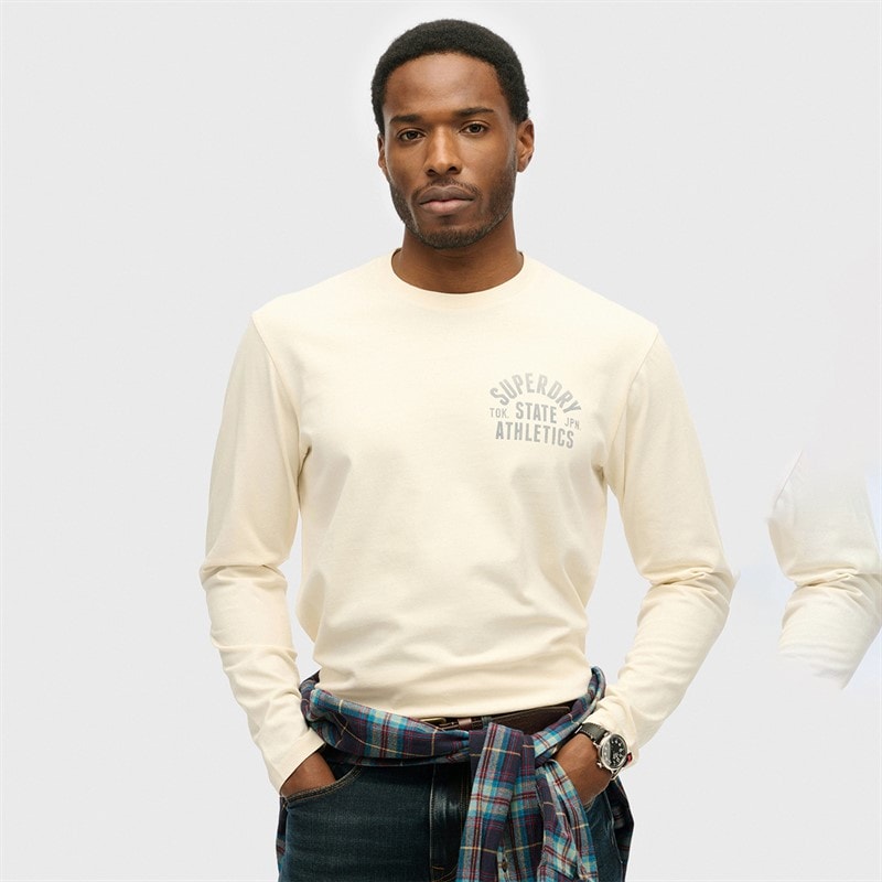 Superdry Mens Athletic T-Shirt Desert Bone Off White