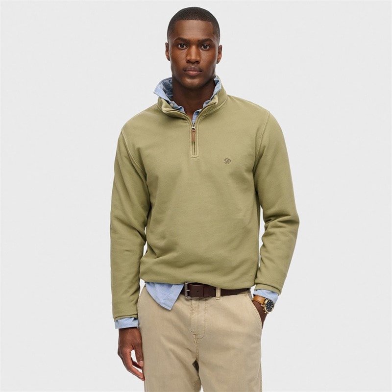 Superdry Mens Classic Half Zip Sweatshirt Light Khaki Green
