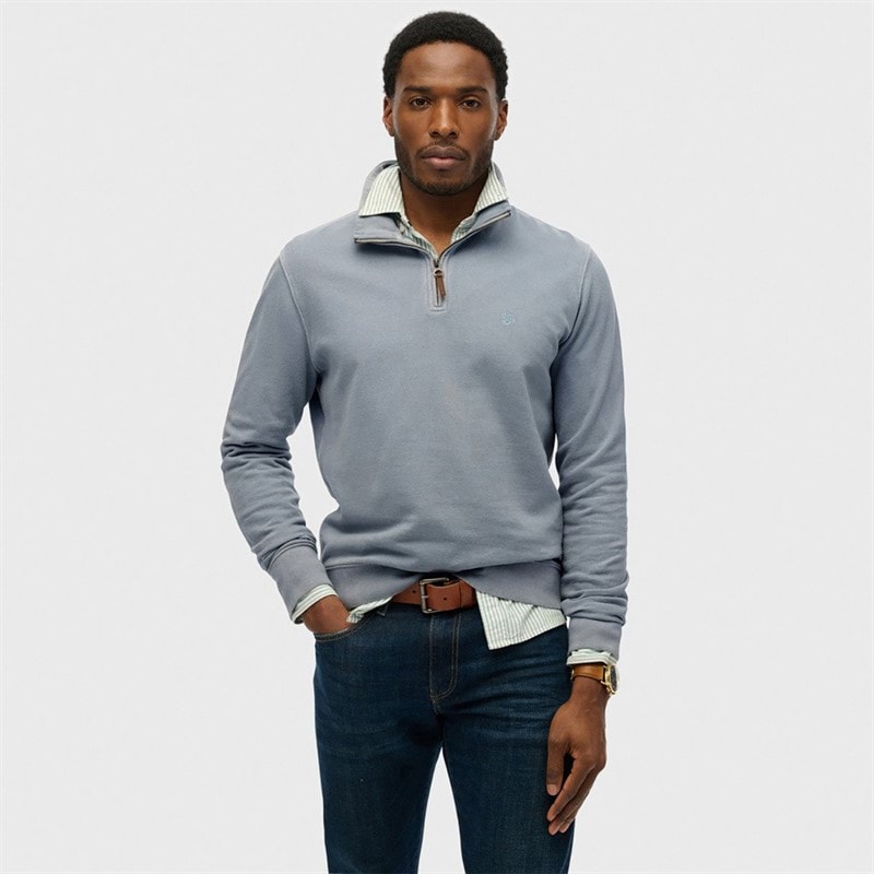 Superdry Mens Classic Half Zip Sweatshirt Washed Denim