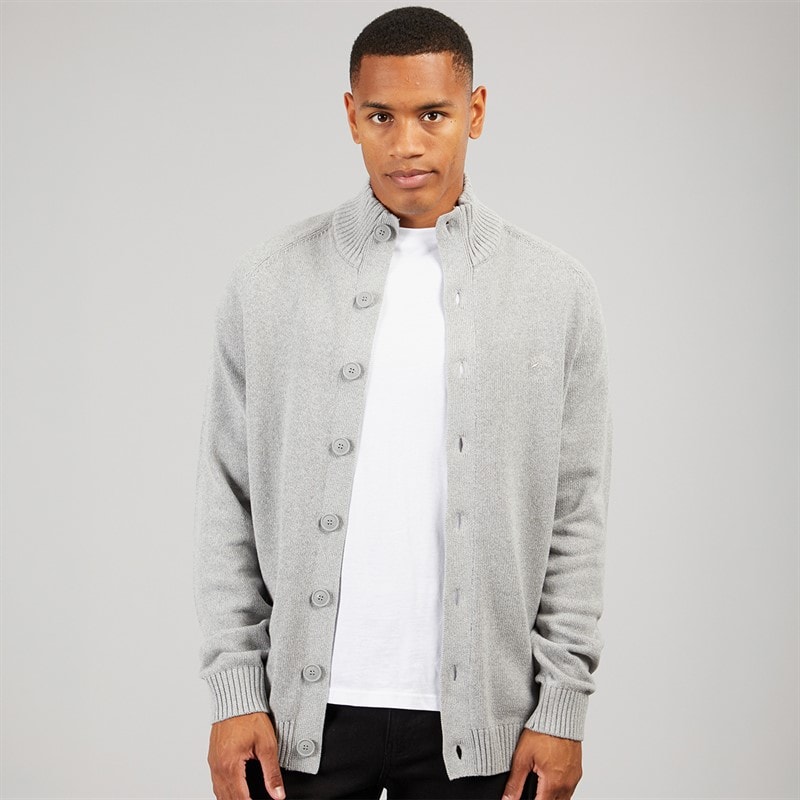 Indicode Mens Escobart Knitted Cardigan Light Grey Mix