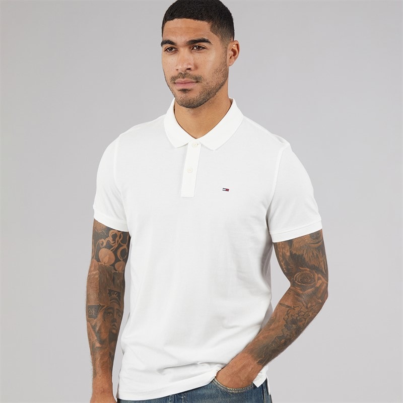 Tommy Jeans Mens Placket Polo Shirt Ecru
