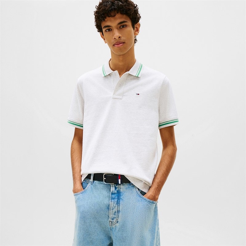 Tommy Jeans Mens Tipped Polo Shirt Ice Grey Heather