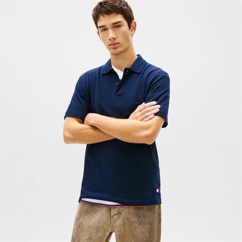 Tommy Jeans Mens Reg Waffle Polo Shirt Dark Night Navy