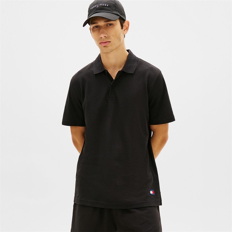 Tommy Jeans Mens Reg Waffle Polo Shirt Black