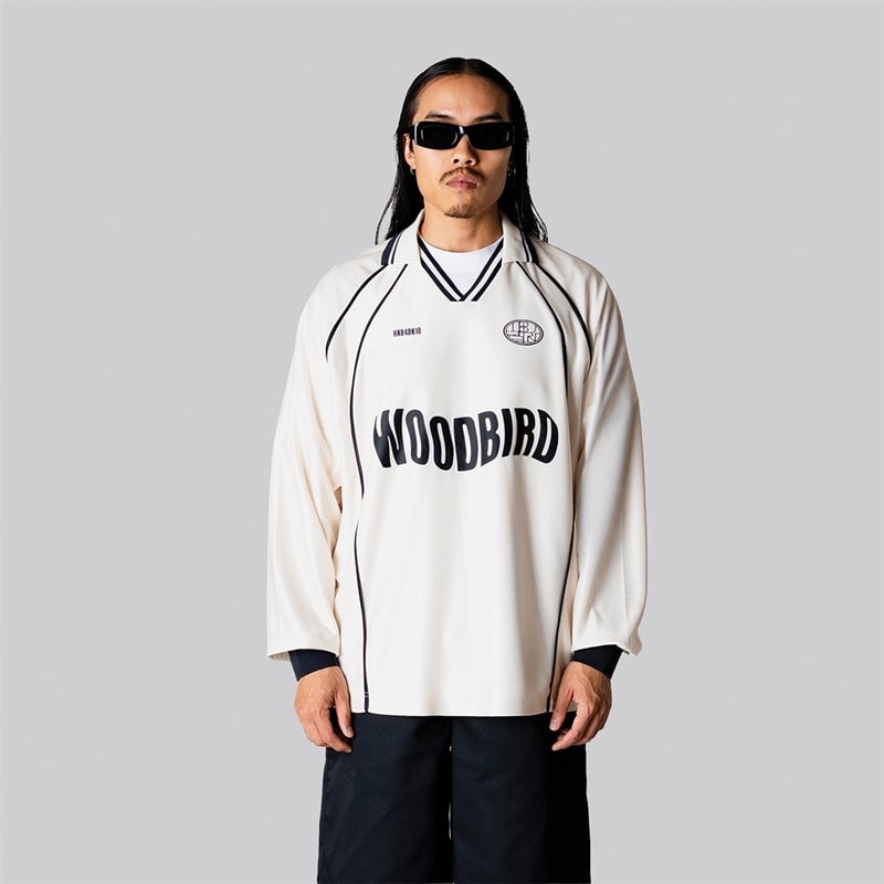 Woodbird Mens Taka Long Sleeve Polo Shirt Off White