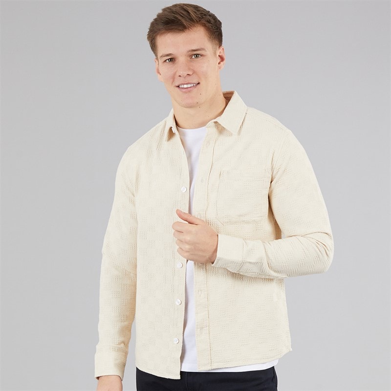 C.R.C. Mens Mosh Textured Shirt Off White Offwhite