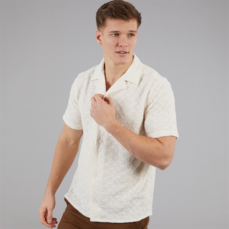C.R.C. Mens Berry Textured Shirt Off White Offwhite