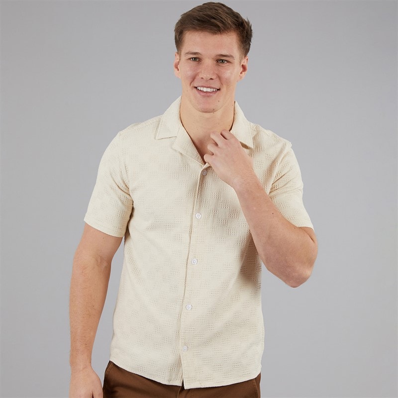 C.R.C. Mens Berry Textured Shirt Off White Offwhite