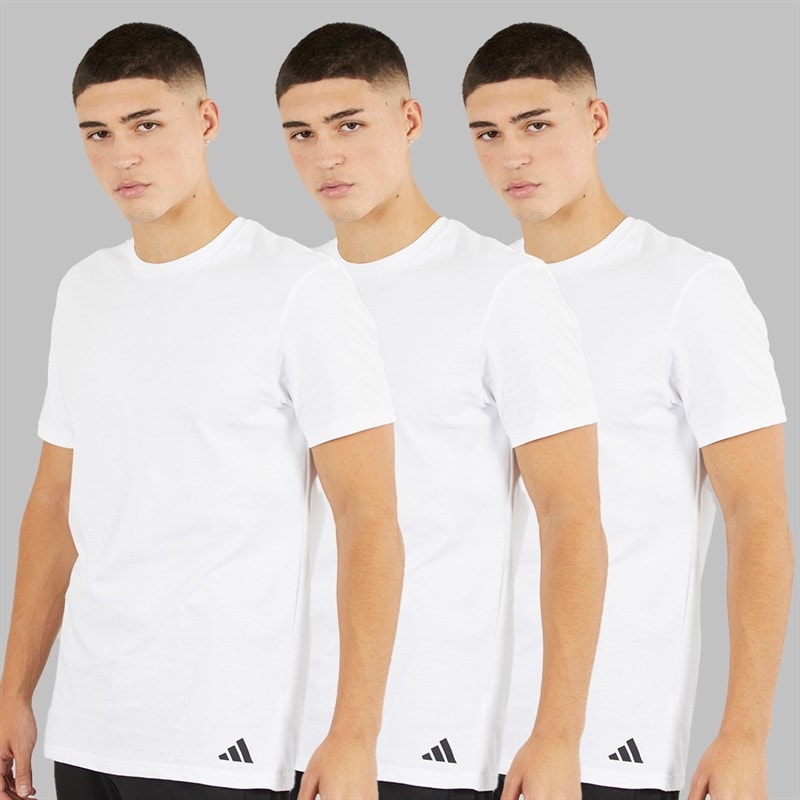 adidas Mens Comfort Flex Cotton Three Pack Crew Neck T-Shirts White