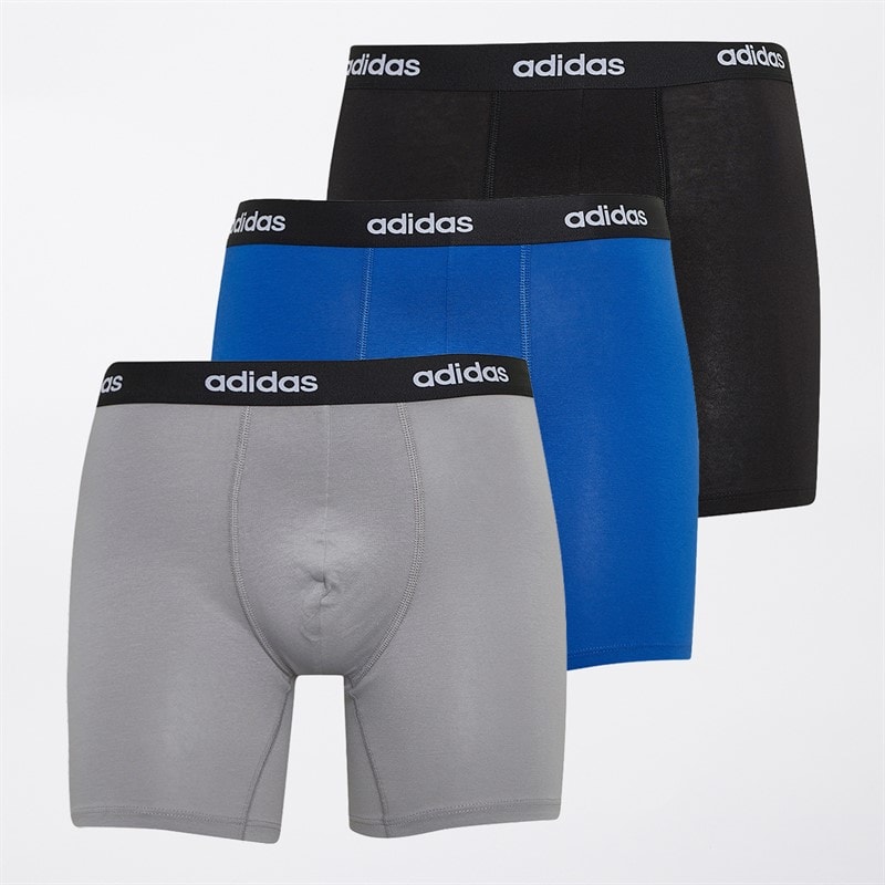 adidas Mens Cotton Stretch Three Pack Boxer Briefs Black/Grey/Royal