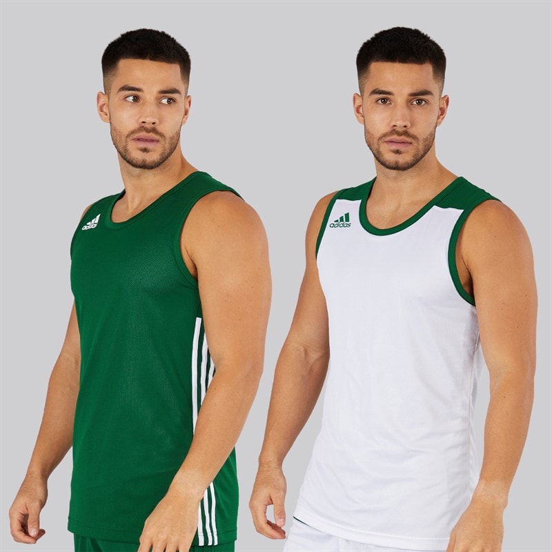 adidas Mens 3G Speed Reversible Basketball Jersey Dark Green/White