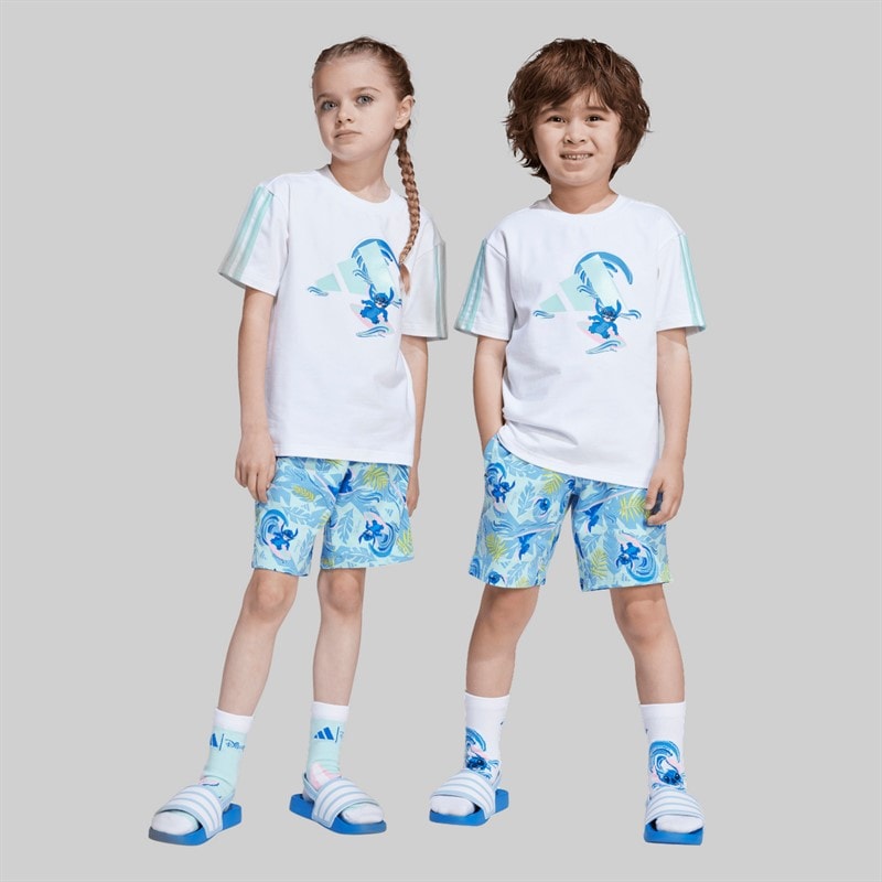 adidas Kids X Disney Lilo And Stitch T-Shirt And Shorts Set White/Semi Flash Aqua