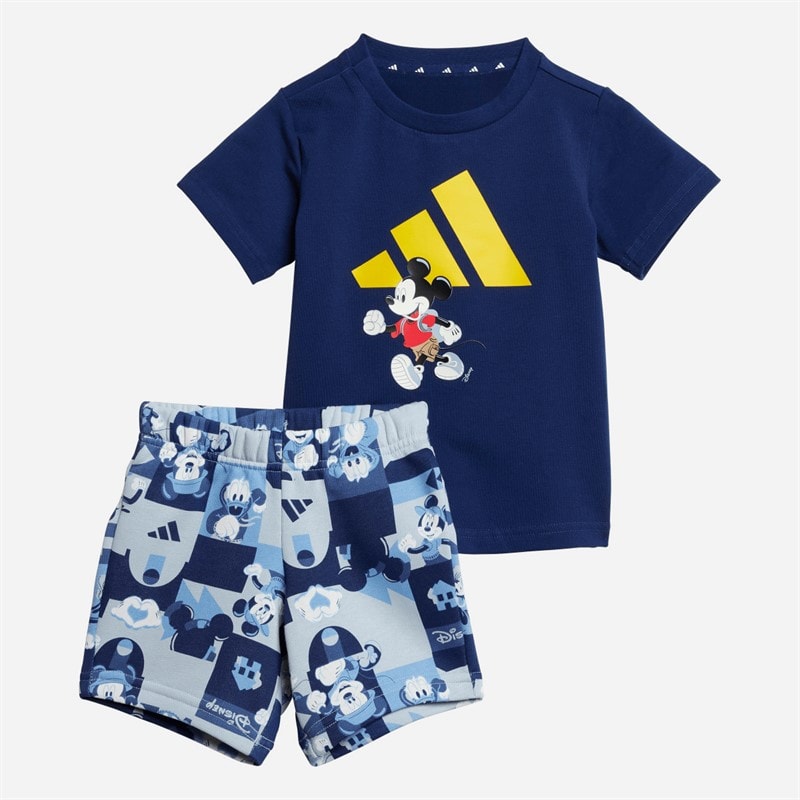 adidas Kids X Disney Mickey Mouse T-Shirt And Shorts Set Dark Blue/Crew Yellow