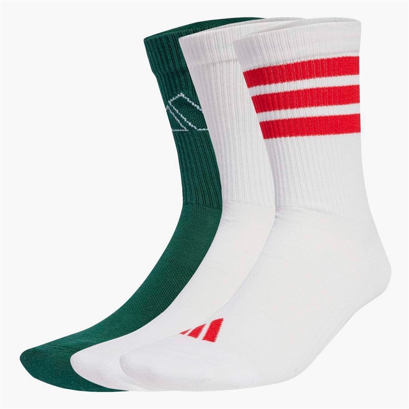 adidas Logo Striped Three Pack Crew Socks White/White/Powder Plum