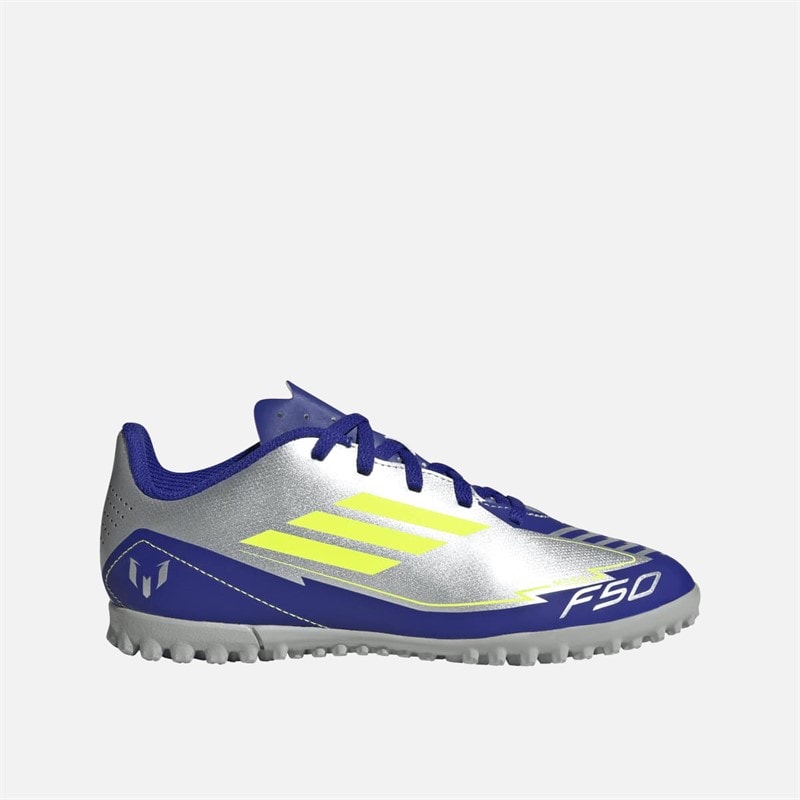 adidas Kids F50 Messi Club La Vida Rapida Pack TF Astro Football Boots Silver Metallic/Solar Yellow/Lucid Blue