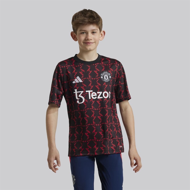 adidas Junior Boys MUFC Manchester United 24/25 Pre Match Jersey Black/Mufc Red