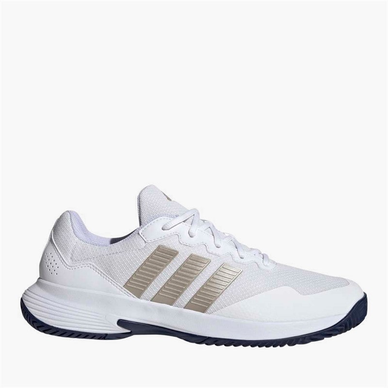 adidas Mens Gamecourt 2 Tennis Shoes Cloud White/Cyber Metallic/Dark Blue