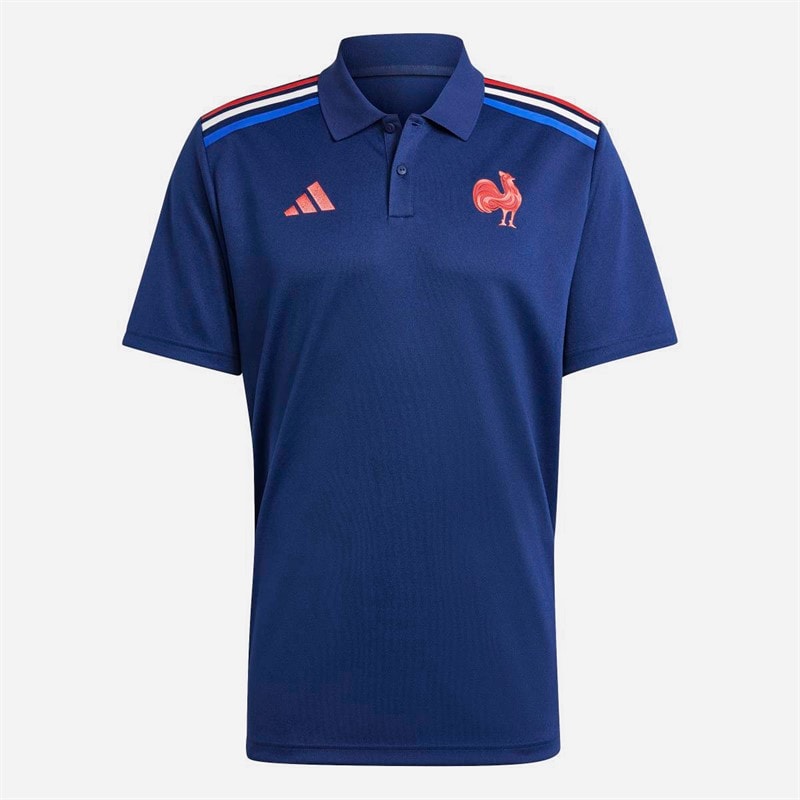 adidas Mens FFR France Rugby Home Supporter Polo Shirt Dark Blue