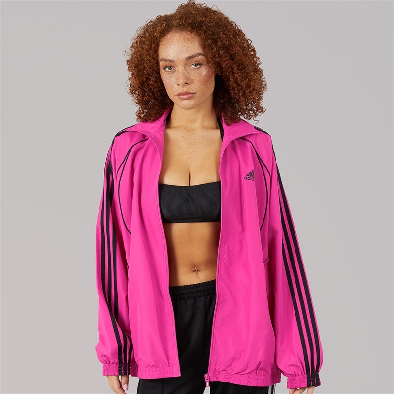 adidas Originals Womens Teamgeist Adicolor Oversized Woven Full Zip Track Top Semi Lucid Fuchsia/Black
