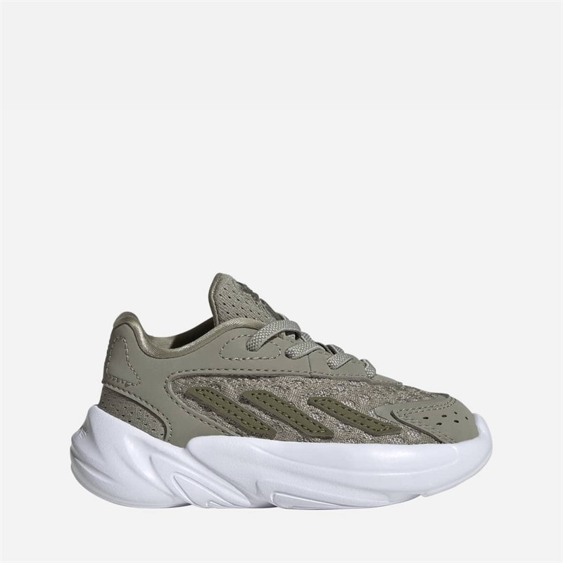 adidas Originals Infant Ozelia Elastic Lace Trainers Silver Pebble/Focus Olive/Cloud White