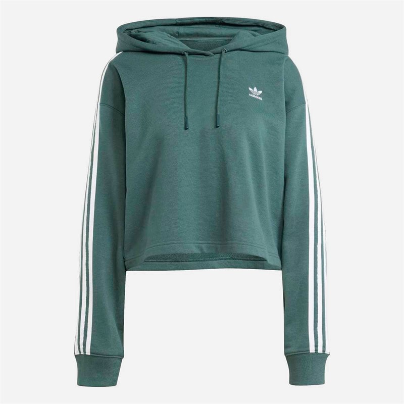 adidas Originals Womens Adicolor 3 Stripes Short Hoodie Mineral Green