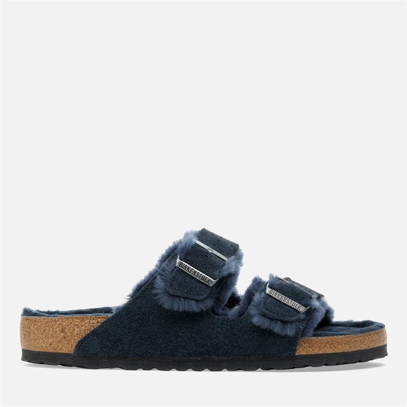 Birkenstock Mens Arizona Shearling Lined Dual Strap Sandals Navy