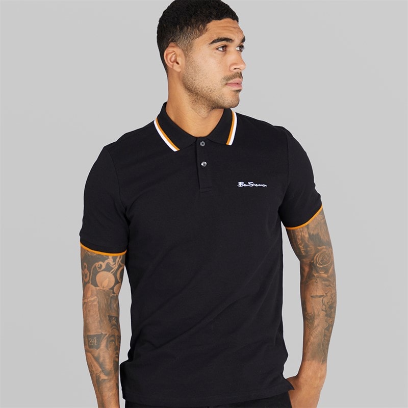 Ben Sherman Mens Twin Tipped Polo Shirt Black