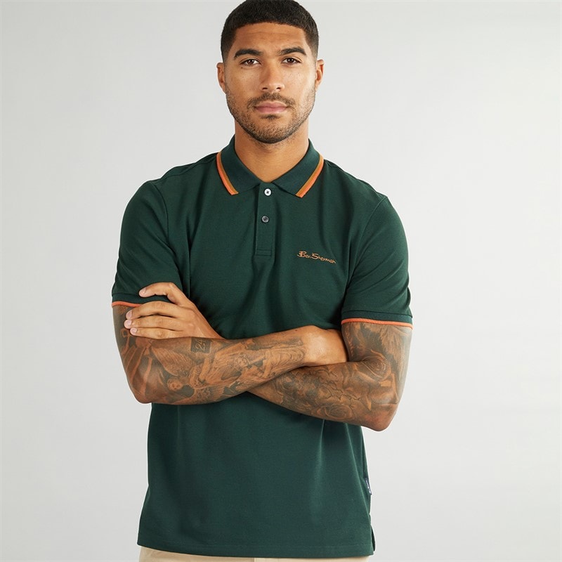 Ben Sherman Mens Twin Tipped Polo Shirt Dark Green