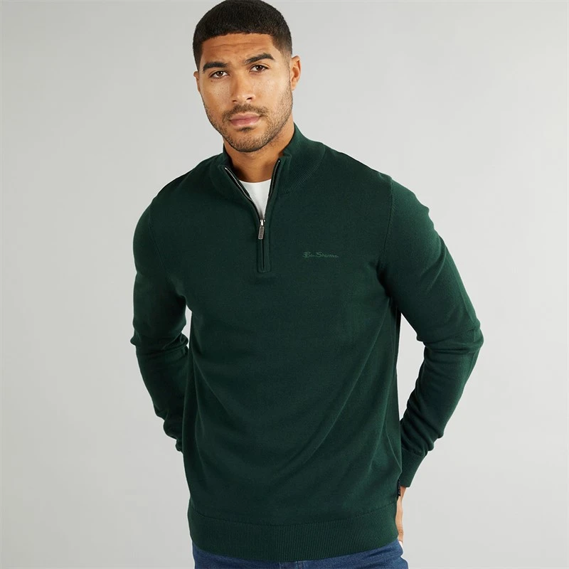Ben Sherman Mens 1/4 Zip Funnel Neck Jumper Dark Green