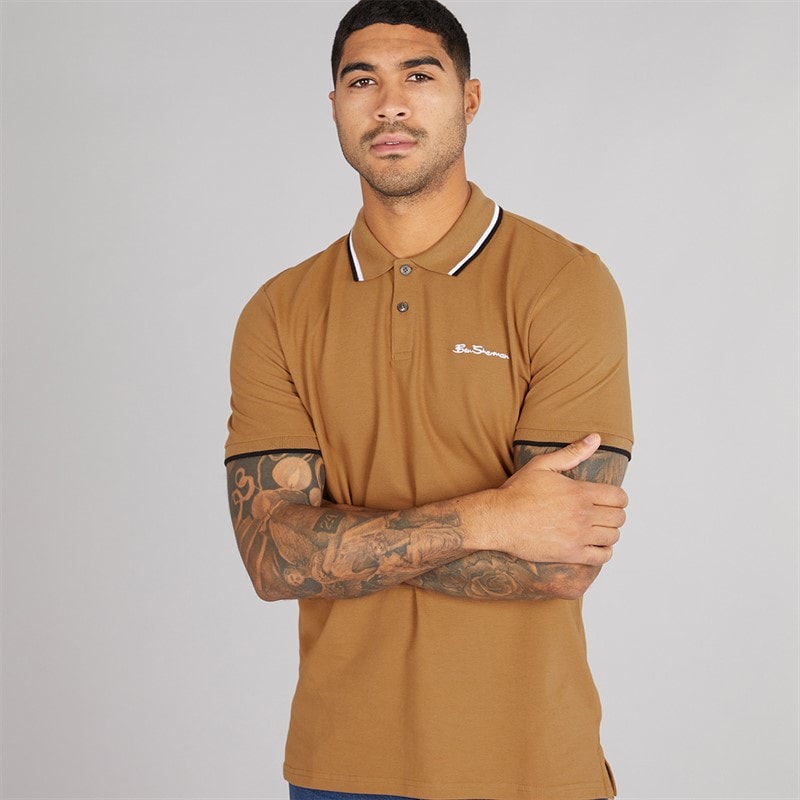 Ben Sherman Mens Twin Tipped Polo Shirt Light Brown