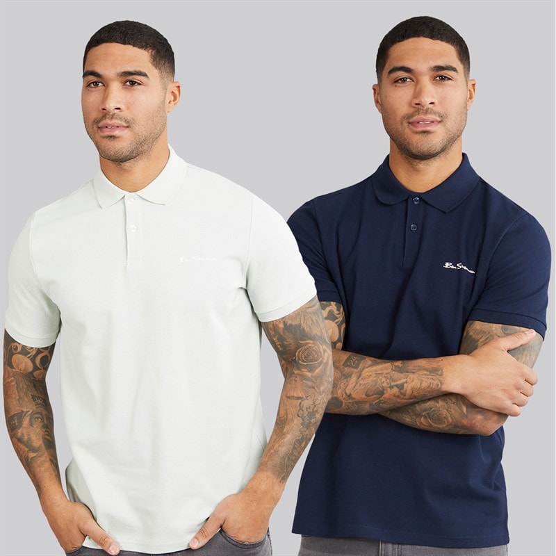 Ben Sherman Mens Two Pack Plain Polo Shirts Light Green/Dark Navy