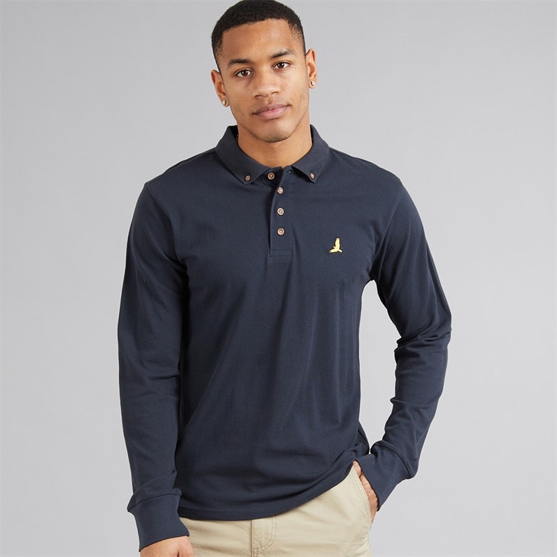 Brave Soul Mens General Long Sleeve Polo Shirt Dark Navy