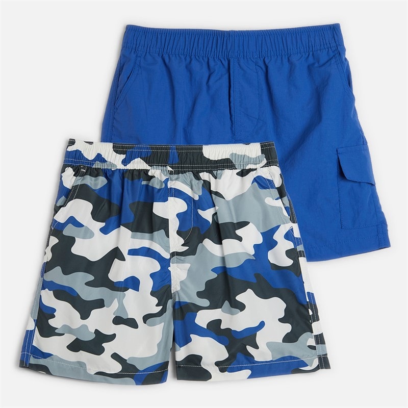 Brave Soul Boys Two Pack Swim Shorts Blue/Blue Camo Blue + Blue Camo