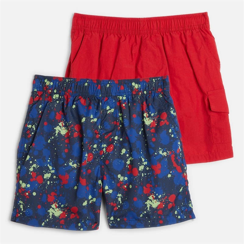 Brave Soul Boys Two Pack Swim Shorts Red/Multi Print Red + Multi Print