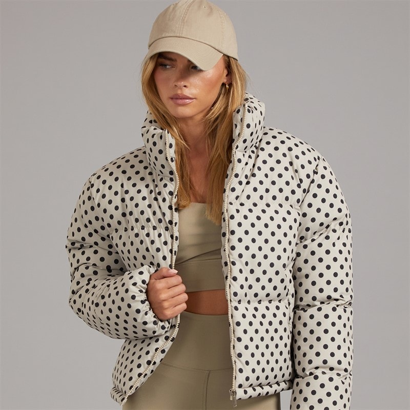 Brave Soul Womens Riva Spot Puffer Jacket Cream/Black
