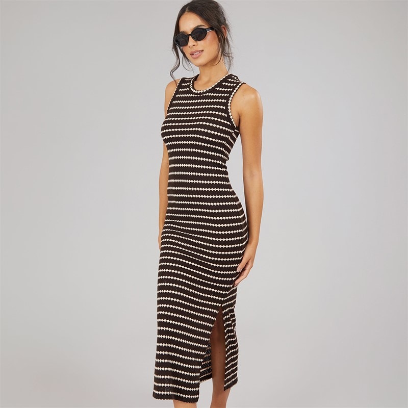 Brave Soul Womens Lynus Textured Maxi Dress Brown/Cream