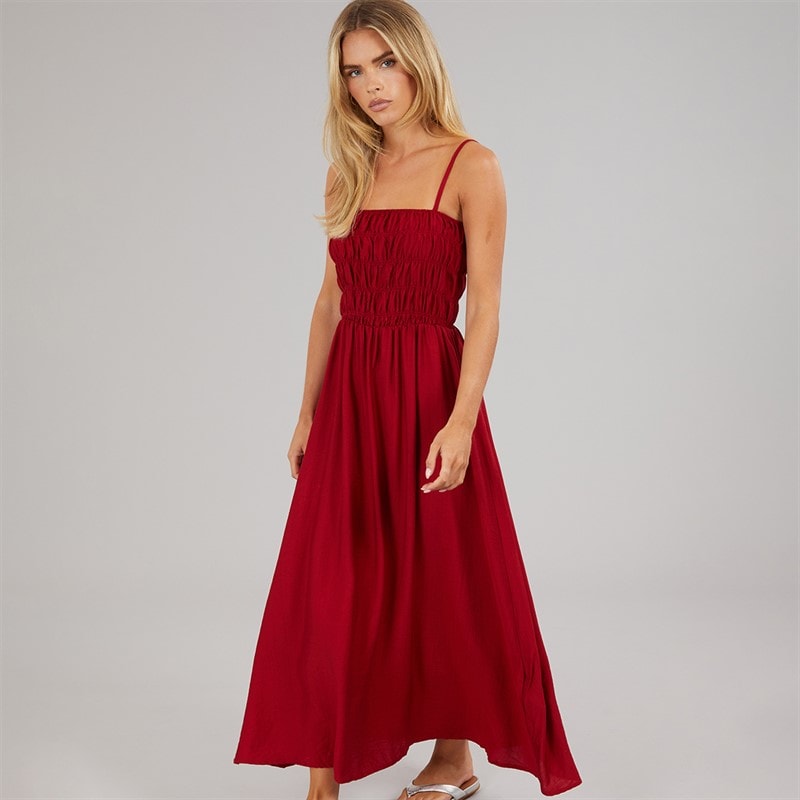 Brave Soul Womens Cilla A-Line Midi Dress Red