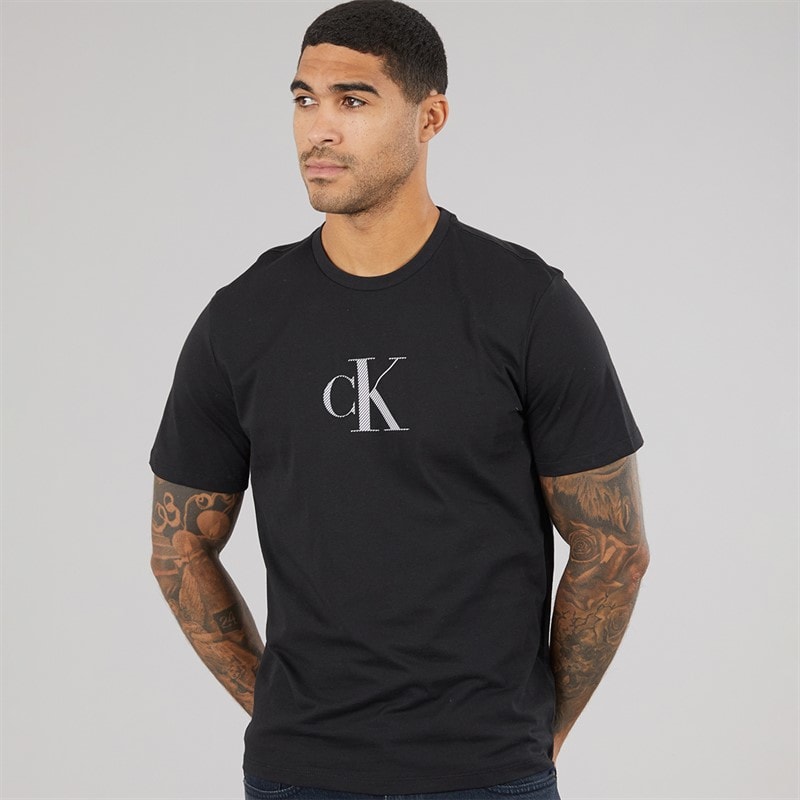 Calvin Klein Mens Short Sleeve Distress Short Sleeve Mono Graphic T-Shirt Black