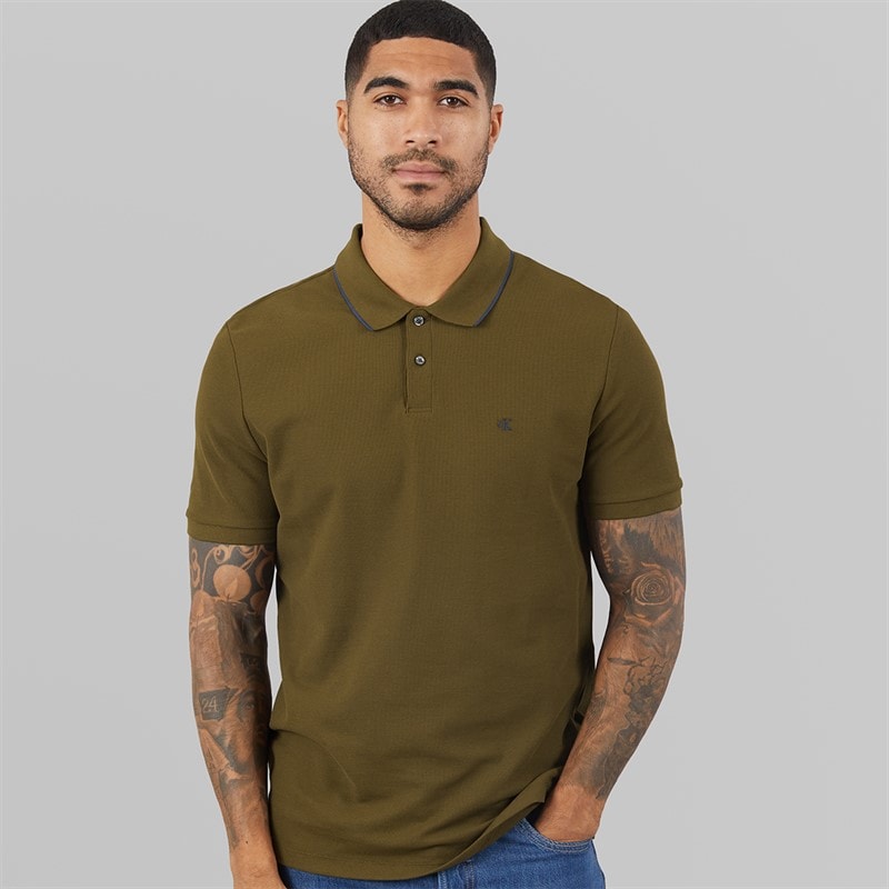 Calvin Klein Mens Short Sleeve Refined Pique Tip Polo Shirt Crude Green