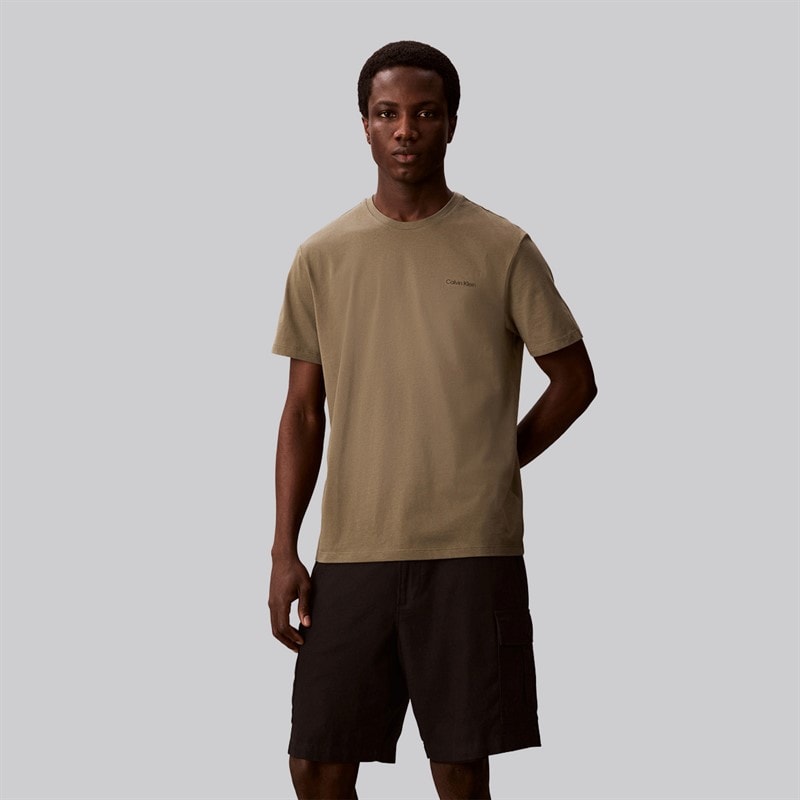 Calvin Klein Mens Micro Logo Crew Neck T-Shirt Dusty Olive