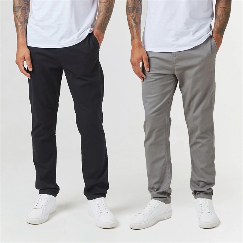Closure London Mens Two Pack Classic Chino Pants Black/Dark Grey