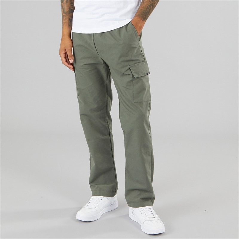 Closure London Mens Smart Open Hem Utility Trousers Khaki