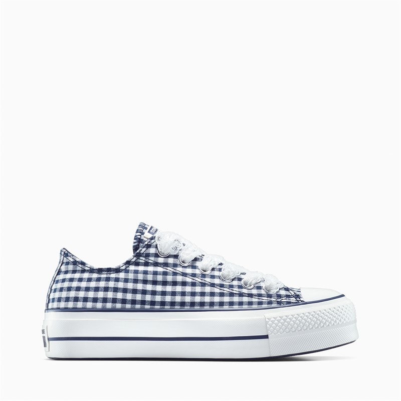 Converse Womens Chuck Taylor All Star Lift Platform Ox Gingham Trainers Obsidian/White/Vintage White
