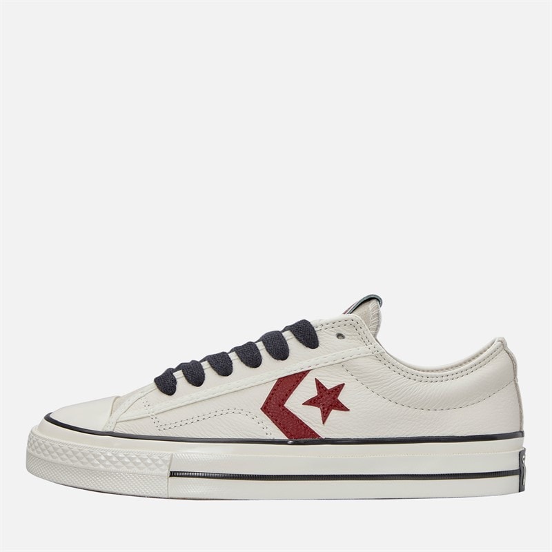 Converse Star Player 76 Leather + Suede Trainers Egret/Egret/Park Red