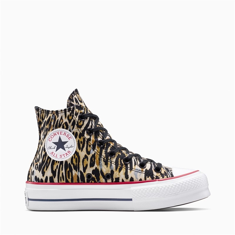 Converse Womens Chuck Taylor All Star Hi Lift Platform Leopard Trainers Black/White/Red