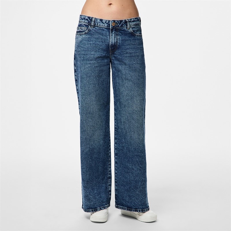 Pieces Womens Selma Wide Leg Jeans Medium Blue Denim