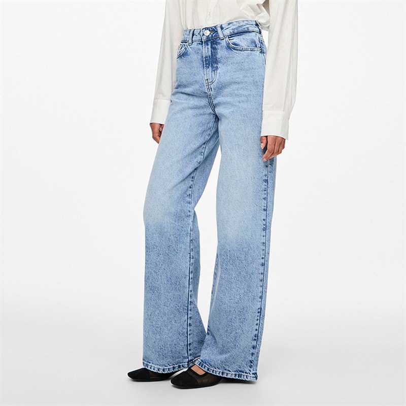 Pieces Womens Selma Wide Leg Jeans Light Blue Denim