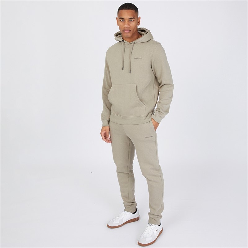 Crosshatch Mens Chelmere Hoodie And Joggers Set Dark Stone